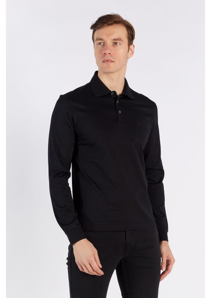 Erkek Siyah Düz Uzun Kol Polo Yaka T-Shirt modelleri