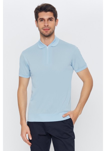 Erkek Açık Mavi Düz Kısa Kol Polo Yaka T-Shirt