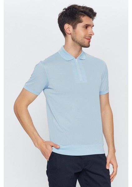 Erkek Açık Mavi Düz Kısa Kol Polo Yaka T-Shirt modelleri