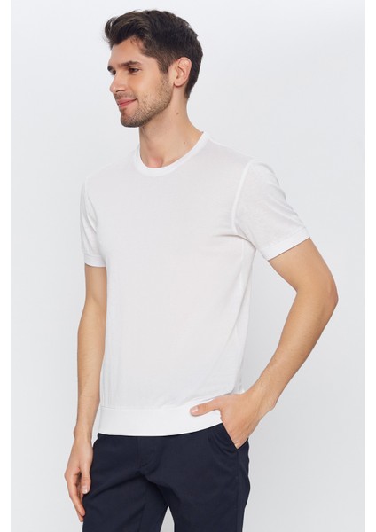 Erkek Beyaz Düz Kısa Kol Bisiklet Yaka T-Shirt fiyatları
