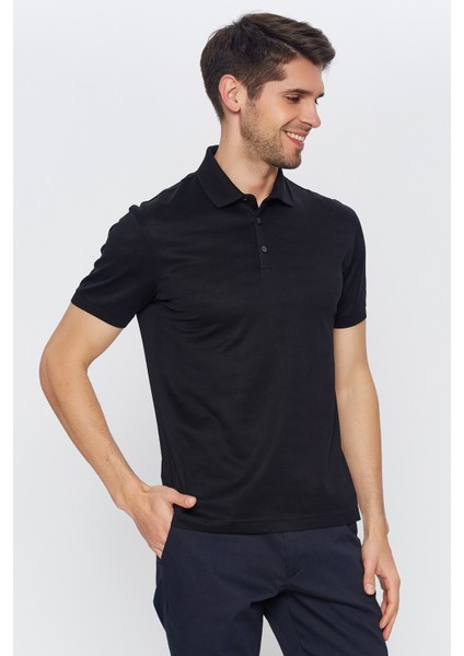 Erkek Siyah Jakarlı Kısa Kol Polo Yaka T-Shirt modelleri