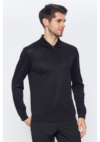 Erkek Siyah Düz Uzun Kol Polo Yaka T-Shirt fiyatları