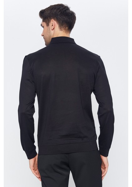 Erkek Siyah Düz Uzun Kol Polo Yaka T-Shirt modelleri