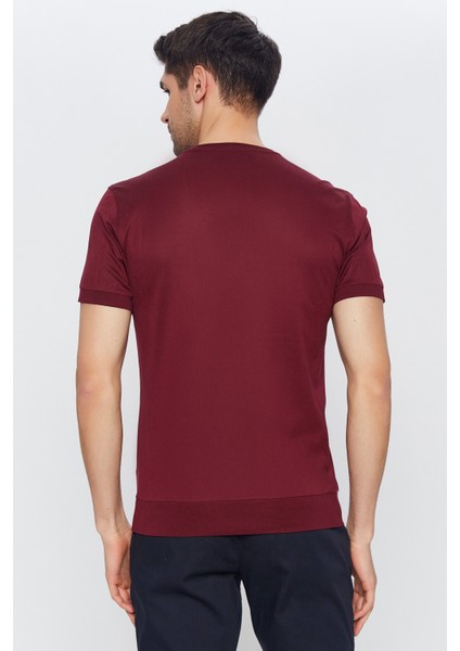 Erkek Bordo Düz Kısa Kol Bisiklet Yaka T-Shirt fırsatları