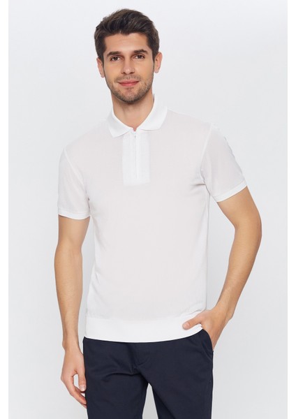 Erkek Beyaz Düz Kısa Kol Polo Yaka T-Shirt