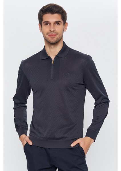 Erkek Antrasit Jakarlı Uzun Kol Polo Yaka T-Shirt