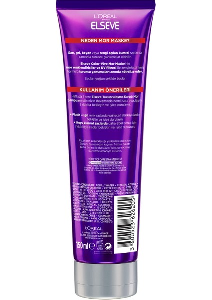 Turunculaşma Karşıtı Mor Saç Bakım Seti - Mor Şampuan 200 ml + Renk Düzeltici Saç Maskesi 150 ml indirimleri