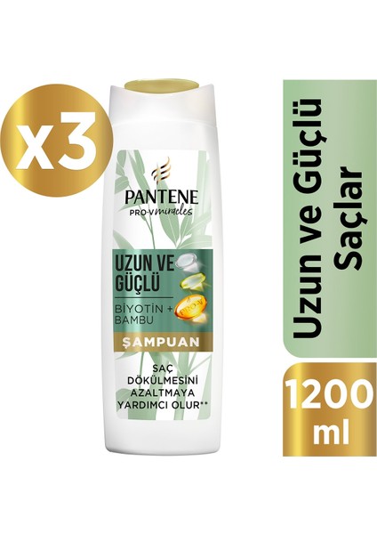 Uzun ve Güçlü Şampuan, Bambu ve Biyotinli, 400 ml x 3 Adet