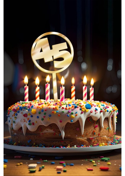 Gold 45 Yaş Yazılı Ayna Pleksi Pasta Üstü & Doğum Günü Partisi & Pleksi Pasta Süsü