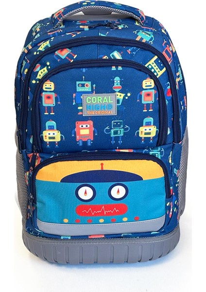 Kids Robot Desenli, Lacivert Renkli, Iki Kademeli Çekçekli, Sırt ve Okul Çantası 24025 modelleri
