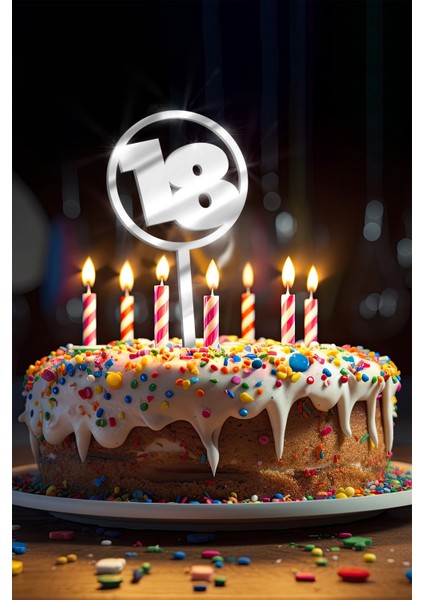 Gümüş 18 Yaş Yazılı Ayna Pleksi Pasta Üstü & Doğum Günü Partisi & Pleksi Pasta Süsü