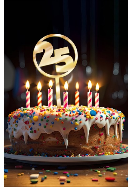 Gold 25 Yaş Yazılı Ayna Pleksi Pasta Üstü & Doğum Günü Partisi & Pleksi Pasta Süsü