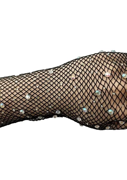 Siyah Uzun Şık Gelin Eldiveni Tül Eldiven Nikah/Düğün Eldiveni Taşlı Eldiven Parti Eldiveni