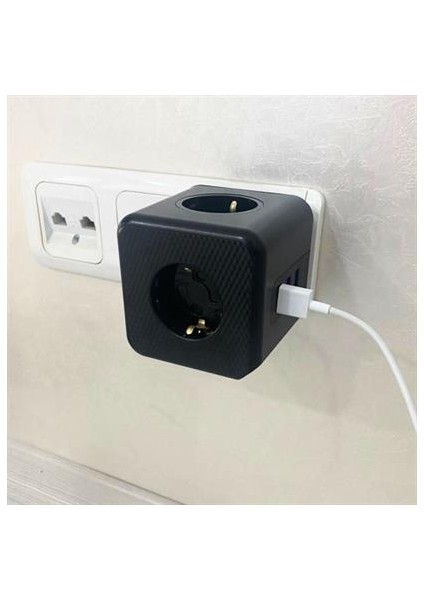 Buffer® Isıya Dayanıklı Termal Akım Korumalı ve Çocuk Korumalı 3 Priz Girişli 3 USB Girişli Küp Priz