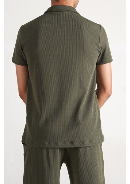 Erkek Fitilli Kumaş Yakalı Normal Kalıp Tshirt