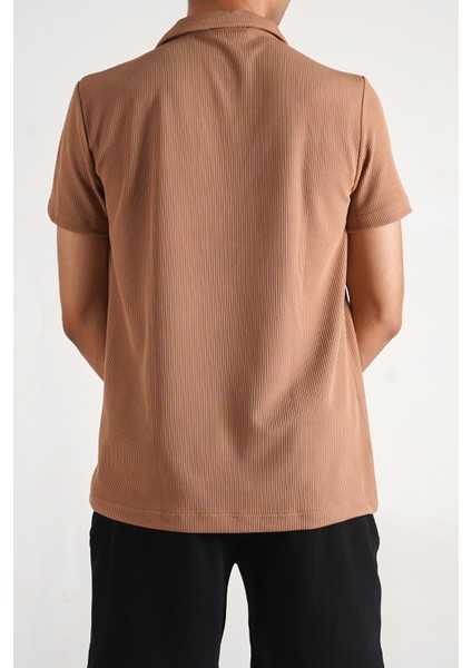 Erkek Fitilli Kumaş Yakalı Normal Kalıp Tshirt