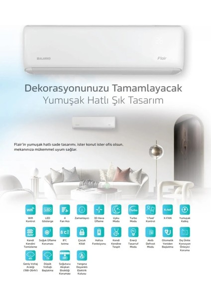 Flair R32 A++ 12000 BTU Split Duvar Tipi Inverter Wifi Klima