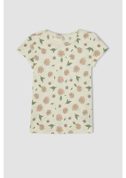 Kız Çocuk Çiçekli Kısa Kollu Şortlu Pijama Takımı B0810A823SM