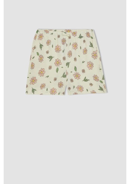 Kız Çocuk Çiçekli Kısa Kollu Şortlu Pijama Takımı B0810A823SM