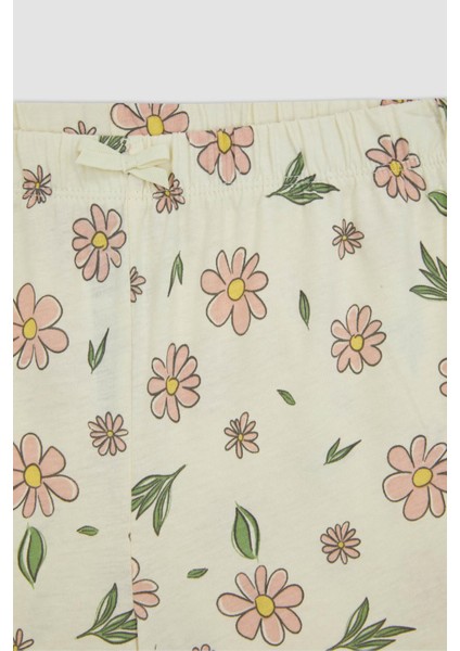 Kız Çocuk Çiçekli Kısa Kollu Şortlu Pijama Takımı B0810A823SM