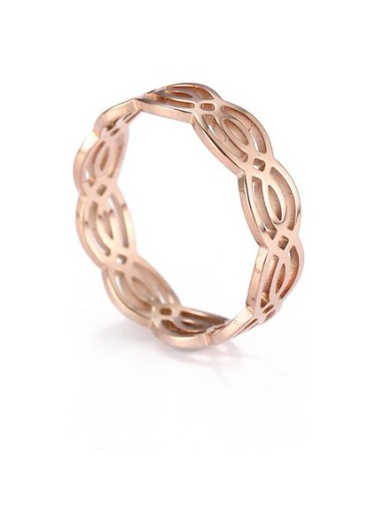 Desenli Lazer Kesim Bayan Gümüş Yüzük Rose Kaplama