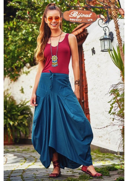 Beli Bağcıklı Cep Detaylı Şalvar Uzun Etek