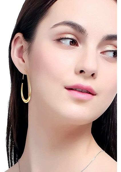 7mm Kadın Oval Küpe - Altın (Yurt Dışından)