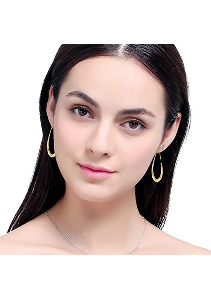 7mm Kadın Oval Küpe - Altın (Yurt Dışından)