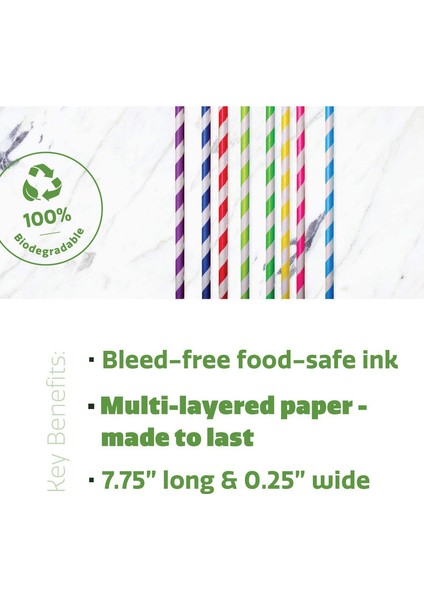 200 Adet Çizgili Kağıt Pipet - Renkli (Yurt Dışından) indirimleri