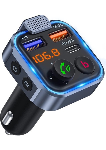 Fm Verici Araç Adaptörü Tip-C Pd 20W - Siyah (Yurt Dışından)