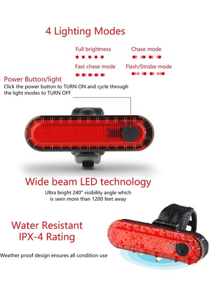 Şarj Edilebilir Bisiklet Arka Lambası - Kırmızı (Yurt Dışından)