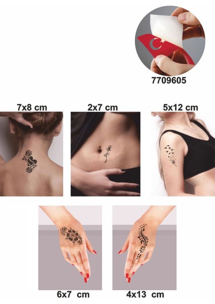 Gül ve Kalp Modelleri 5 Adet Geçici Dövme Kına Şablonu