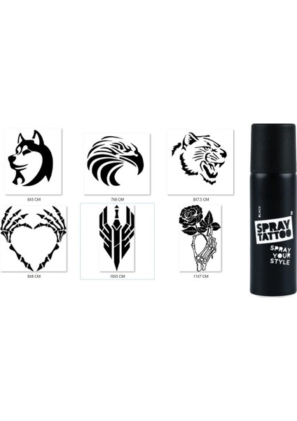 Hırçın Modeller Spray Tattoo Geçici Dövme Yapma Seti Siyah Sprey Dövme