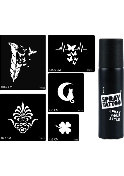 Tüy ve Kelebek Spray Tattoo Geçici Sprey Dövme Seti