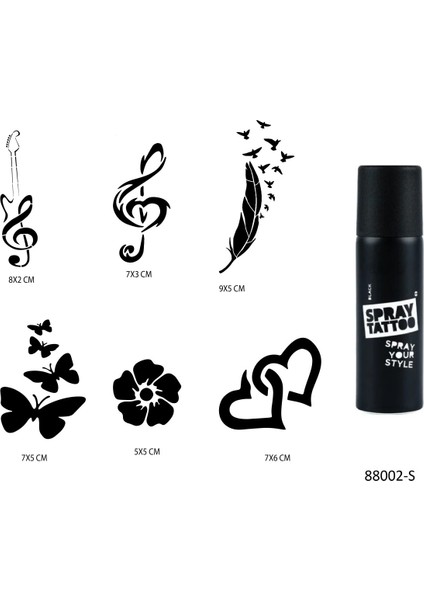 Nota ve Kalpler Spray Tattoo Geçici Sprey Dövme Seti