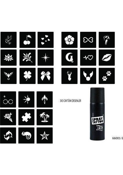 Minimal 27 Desen ve Spray Tattoo Geçici Dövme Seti