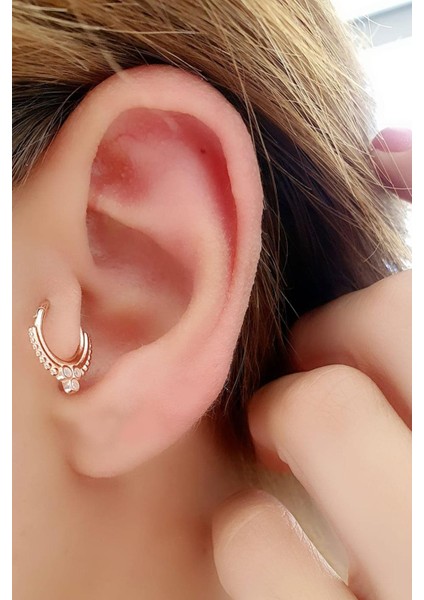925AYAR Gümüş Tasarım Rose Tragus Halka Piercing