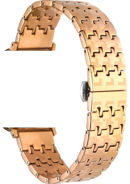 Casestreet Apple Watch 6 44 mm Kordon Metal Zigzag Fit Tasarım Desenli KRD86 Bronz