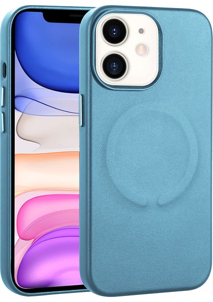 Apple iPhone 11 Kılıf Pu Deri Wireless Tacsafe Derix Sert Kapak Turkuaz