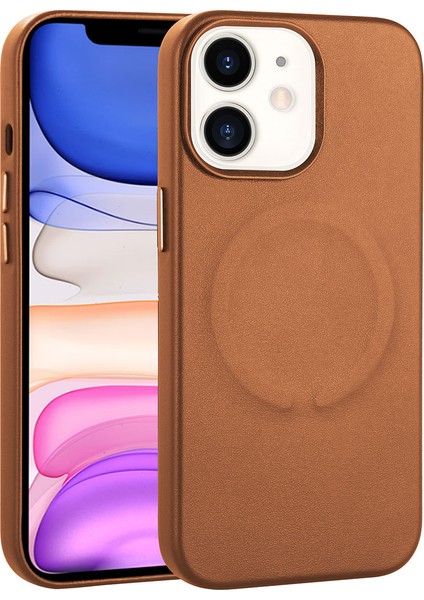 Apple iPhone 11 Kılıf Pu Deri Wireless Tacsafe Derix Sert Kapak Kahverengi Koyu