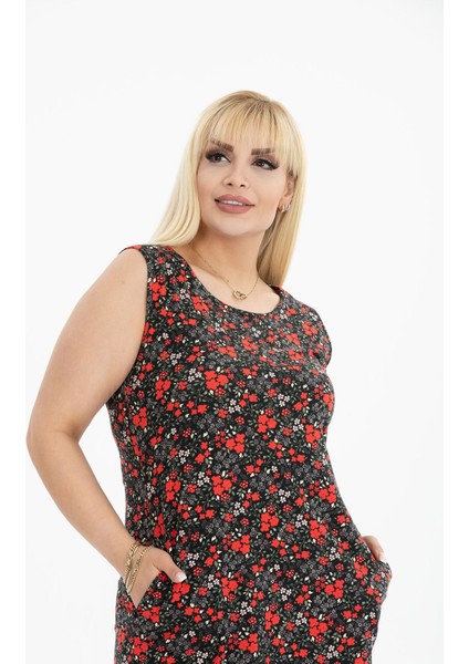 Yazlık Kolsuz Cepli Büyük Beden Elbise 19D-2386