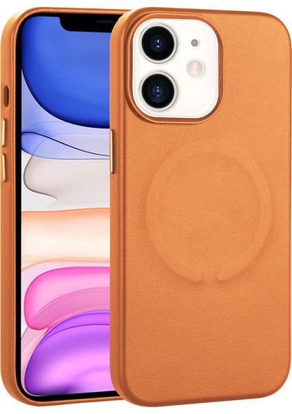 Apple iPhone 11 Kılıf Pu Deri Wireless Tacsafe Derix Sert Kapak Kahverengi Açık
