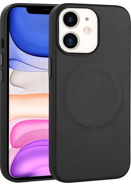 Apple iPhone 11 Kılıf Pu Deri Wireless Tacsafe Derix Sert Kapak Siyah