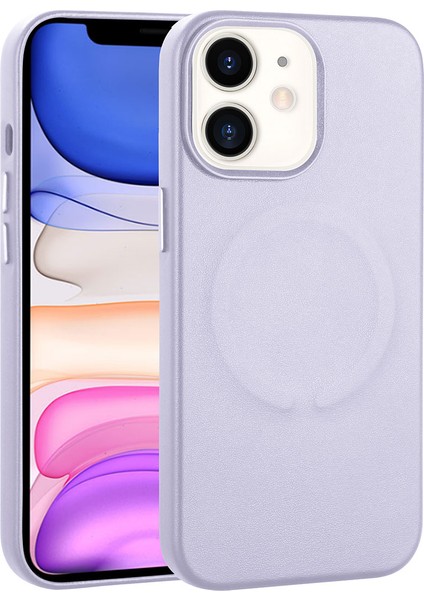Apple iPhone 11 Kılıf Pu Deri Wireless Tacsafe Derix Sert Kapak Lila