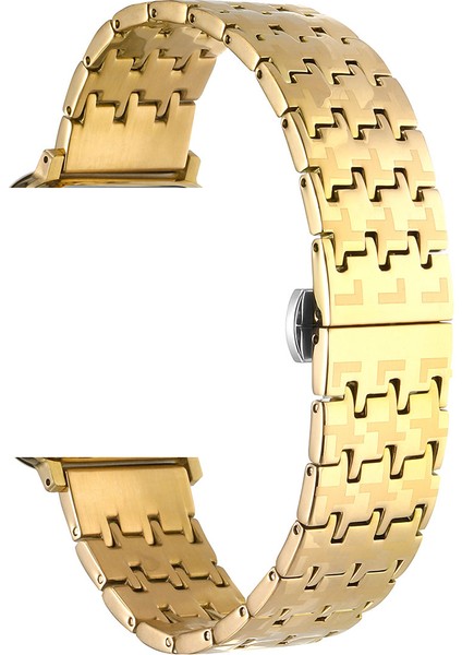 Apple Watch Series 8 45MM Kordon Metal Zigzag Fit Tasarım Desenli KRD86 Gold