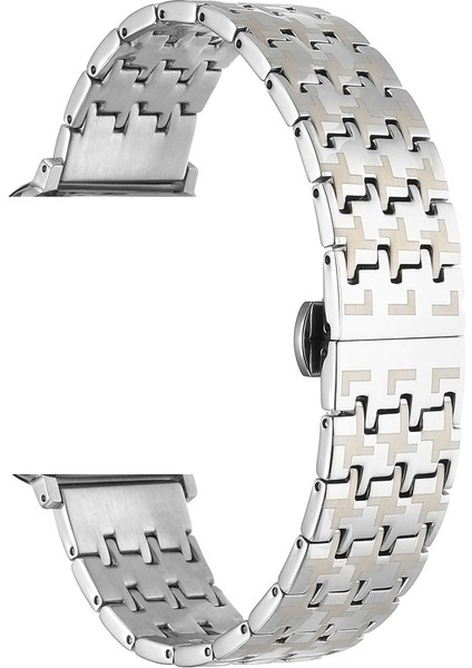 Apple Watch 6 40 mm Kordon Metal Zigzag Fit Tasarım Desenli KRD86 Gümüş
