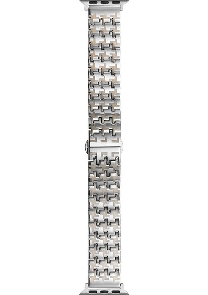 Apple Watch 7 41MM Kordon Metal Zigzag Fit Tasarım Desenli KRD86 Gümüş modelleri