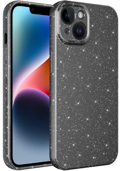 iPhone 14 Plus Kılıf Kamera Korumalı Simli Parıltılı Lüks Silikon