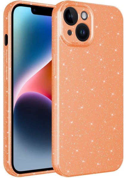 iPhone 14 Plus Kılıf Kamera Korumalı Simli Parıltılı Lüks Silikon