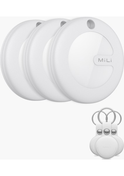 Mitag (3'lü Paket) Apple Uyumlu - Apple MFI Lisanslı-Deri Kılıflı Anahtarlık Konum Takip Cihazı - Beyaz